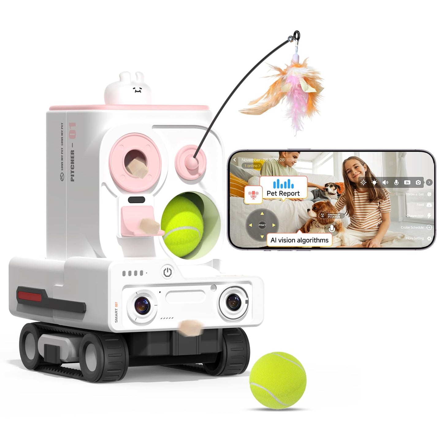 PICKFUN PMATE Self-Moving Pets Camera AI-Powered Rover with Auto Tracking & Patrol, 2K Live View, Night Vision, 2-Way Talk, and Auto-Recharge