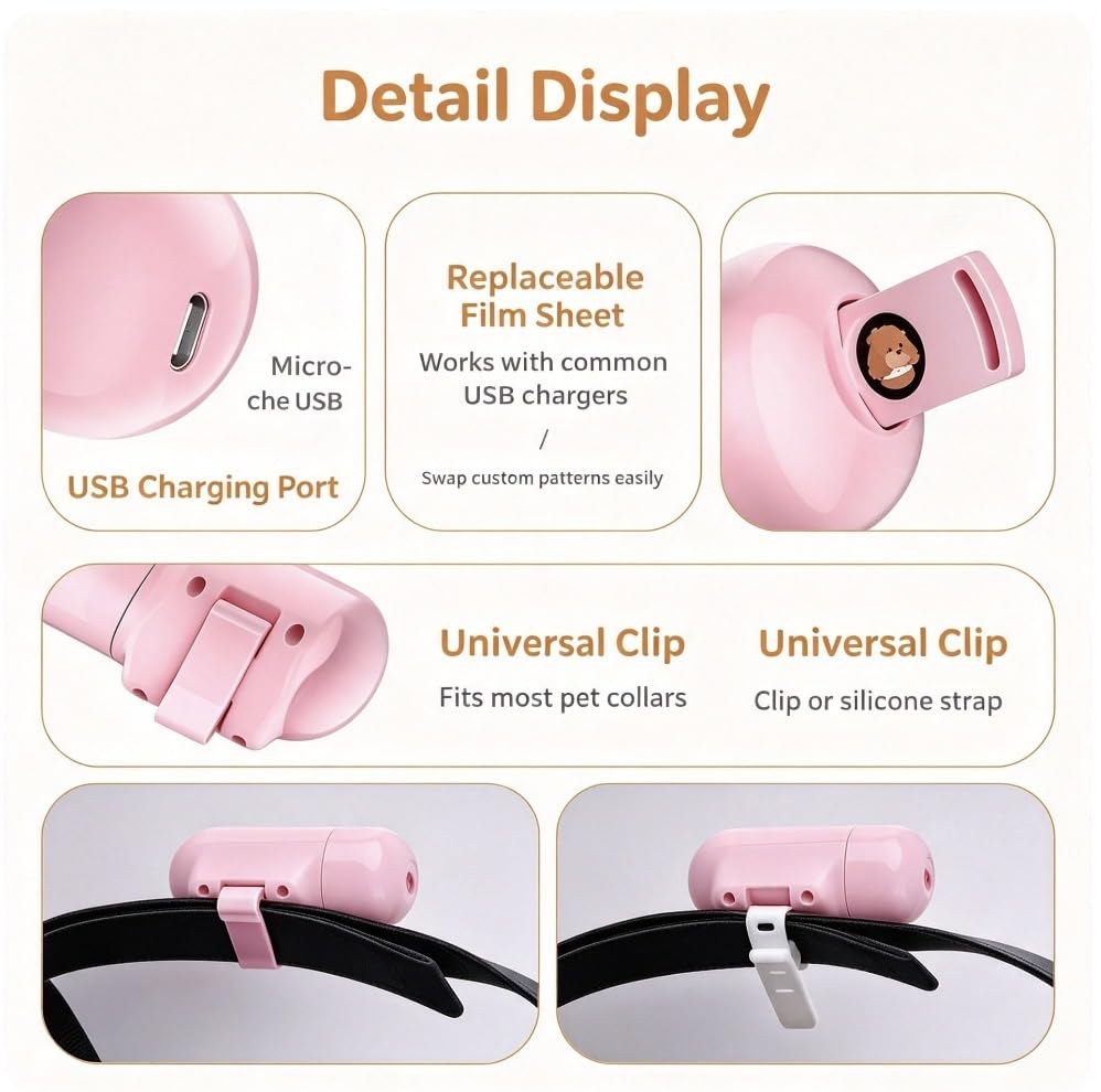 USB Rechargeable Custom Pet Photo Projection Collar Light