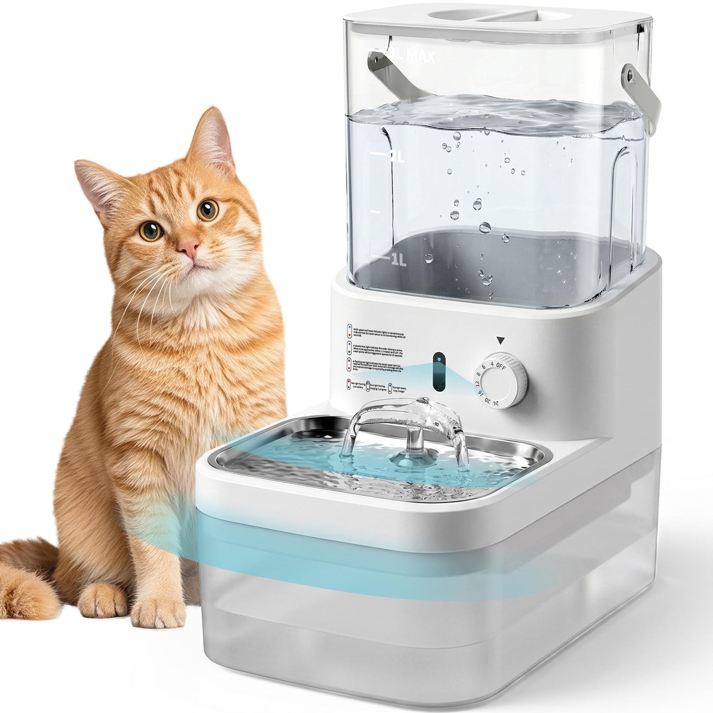3L Filterless Cat Water Fountain, Wireless, Wastewater Separation