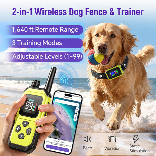 GPS Wireless Dog Fence & Remote Training Collar System
