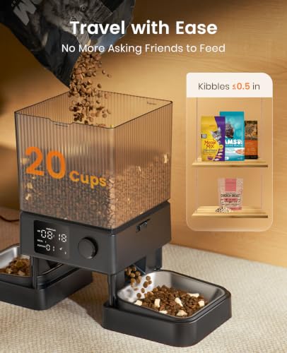 oneisall Automatic Cat Feeder for 2 Cats, Automatic Cat Food Dispenser for 2 Cats Small Pets, 20 Cups/5L