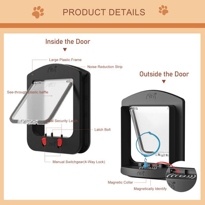 Cat Door for Interior Door and Exterior Door with Magnetic Flap, 4 Way Locking
