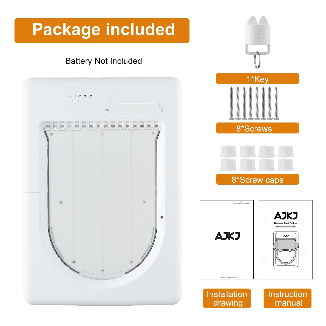 AJKJ Smart Electronic Pet Door, Automatic Cat Dog Door with 3 Modes, Battery Powered Electronic Sensor Pet Door with 1 Sensing Key, Fit for Small/Medium Pets Up to 35lbs - 2025 New