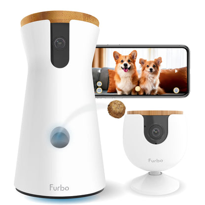 Furbo 360° Dog Camera + Mini [New Subscription Required at Setup] 2-Camera Bundle Nanny Subscription: Dog Safety & Home Security Alerts, Pet Camera with Speaker, Phone App & Night Vision