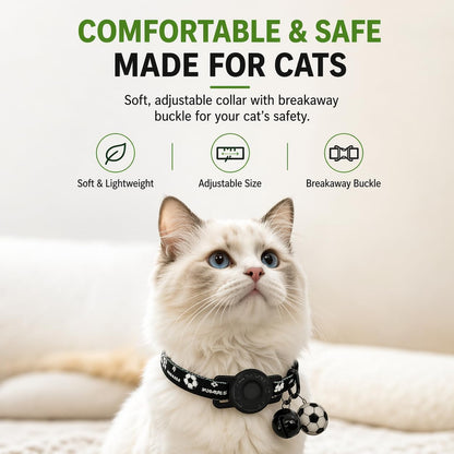 GPS Collar for Cats (Android Only) Pet Tracker, Soccer Style Smart Tag Compatible with Google Find My, Waterproof No Monthly Fee Cat Tracking Collar, Game Day Football Design for Pet Safety
