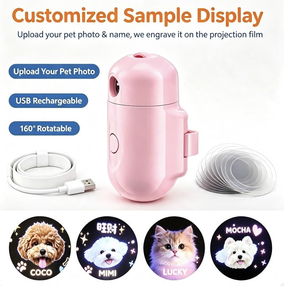 USB Rechargeable Custom Pet Photo Projection Collar Light