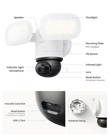 REOLINK TrackFlex Floodlight WiFi, 4K 360° PTZ Dual-Lens Floodlight Camera