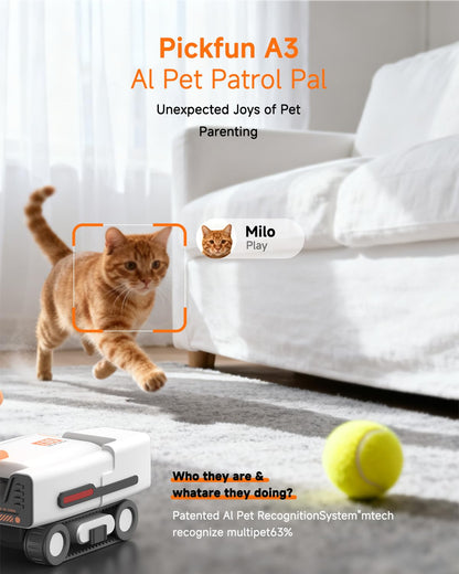 PICKFUN PMATE Self-Moving Pets Camera AI-Powered Rover with Auto Tracking & Patrol, 2K Live View, Night Vision, 2-Way Talk, and Auto-Recharge