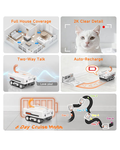 PICKFUN PMATE Self-Moving Pets Camera AI-Powered Rover with Auto Tracking & Patrol, 2K Live View, Night Vision, 2-Way Talk, and Auto-Recharge