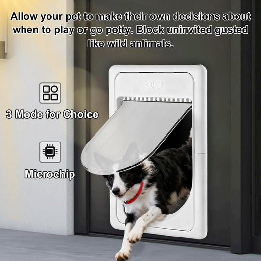 AJKJ Smart Electronic Pet Door, Automatic Cat Dog Door with 3 Modes, Battery Powered Electronic Sensor Pet Door with 1 Sensing Key, Fit for Small/Medium Pets Up to 35lbs - 2025 New