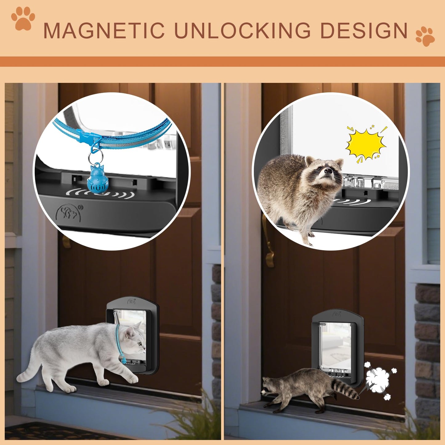 Cat Door for Interior Door and Exterior Door with Magnetic Flap, 4 Way Locking