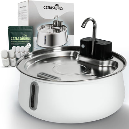 Cattasaurus Wireless 304 Stainless Steel Cat Water Fountain with Filtration, Automatic Water Dispenser for Cats, 135oz Large Capacity, Dishwasher Safe