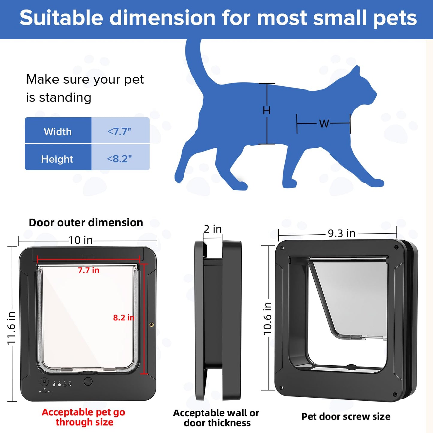 Smart Cat Door for Interior & Exterior, Cat Pet Door with 3 Collar Sensor Keys & 1 Remote Control & 4 Way Locking Cat Flap with RFID Collar Activated Opening (Black)