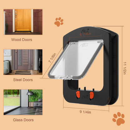 Cat Door for Interior Door and Exterior Door with Magnetic Flap, 4 Way Locking