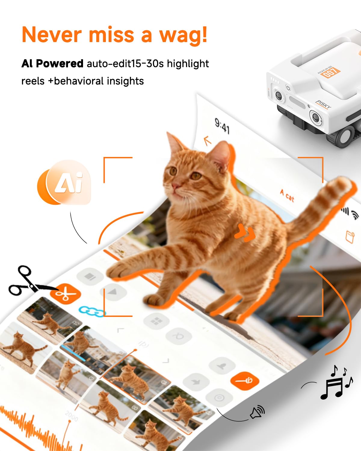 PICKFUN PMATE Self-Moving Pets Camera AI-Powered Rover with Auto Tracking & Patrol, 2K Live View, Night Vision, 2-Way Talk, and Auto-Recharge