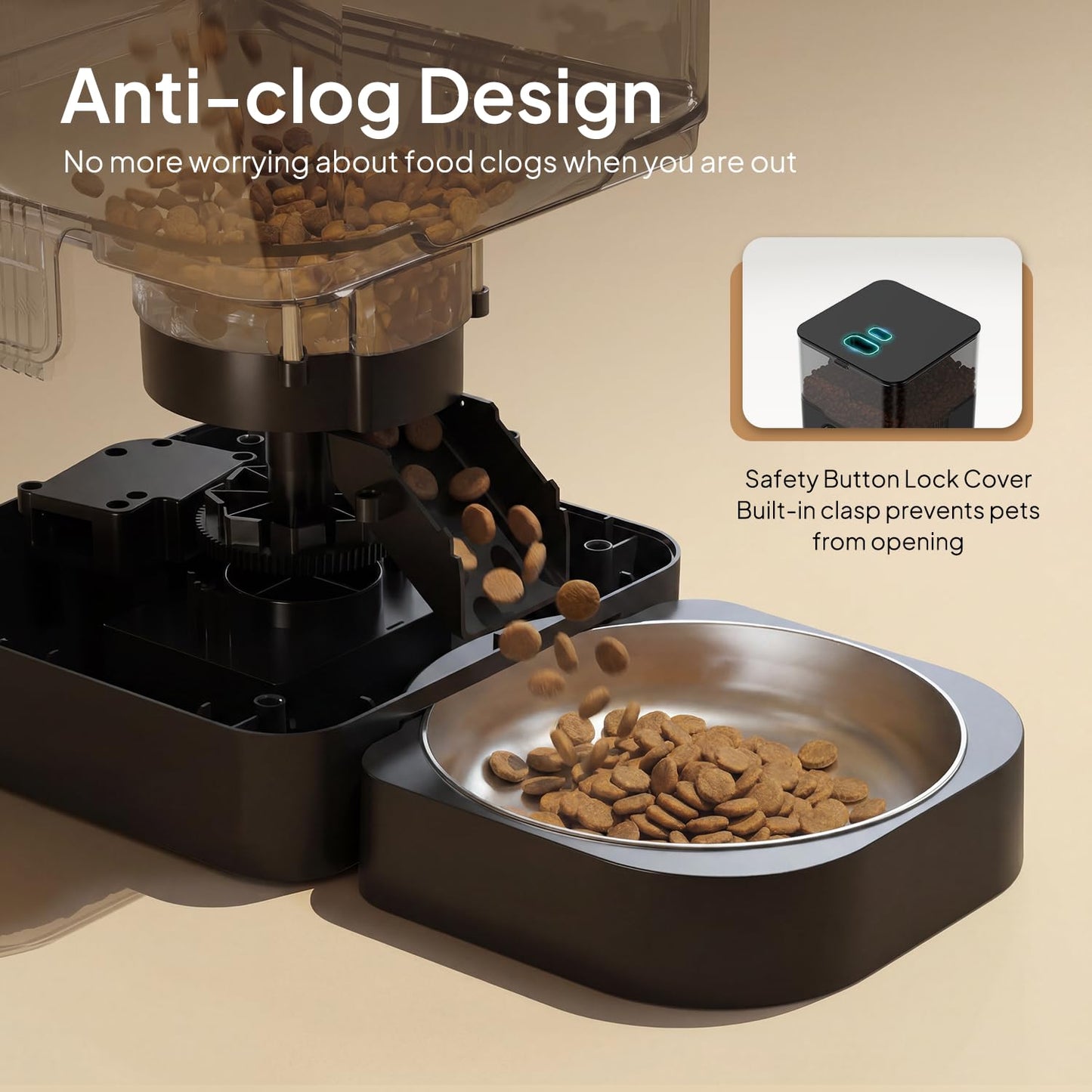 VOLUAS Automatic Cat Feeder, Timed Dry Food Dispenser for Cats & Dogs