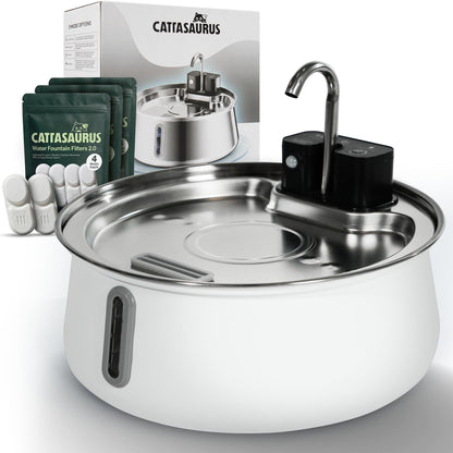 Cattasaurus Wireless 304 Stainless Steel Cat Water Fountain with Filtration, Automatic Water Dispenser for Cats, 135oz Large Capacity, Dishwasher Safe