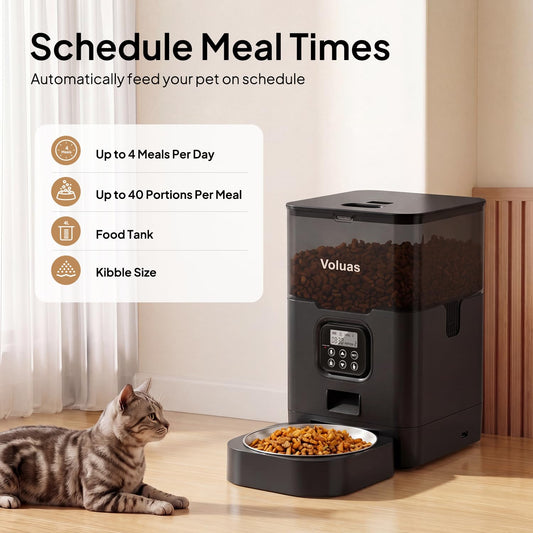 VOLUAS Automatic Cat Feeder, Timed Dry Food Dispenser for Cats & Dogs