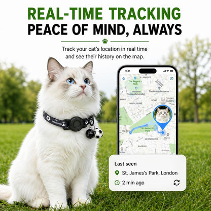 GPS Collar for Cats (Android Only) Pet Tracker, Soccer Style Smart Tag Compatible with Google Find My, Waterproof No Monthly Fee Cat Tracking Collar, Game Day Football Design for Pet Safety