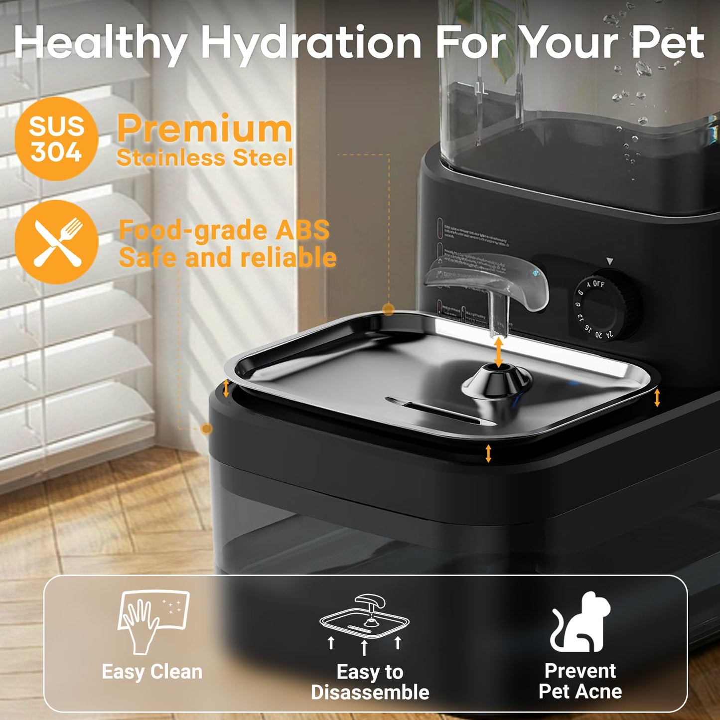 3L Filterless Cat Water Fountain, Wireless, Wastewater Separation