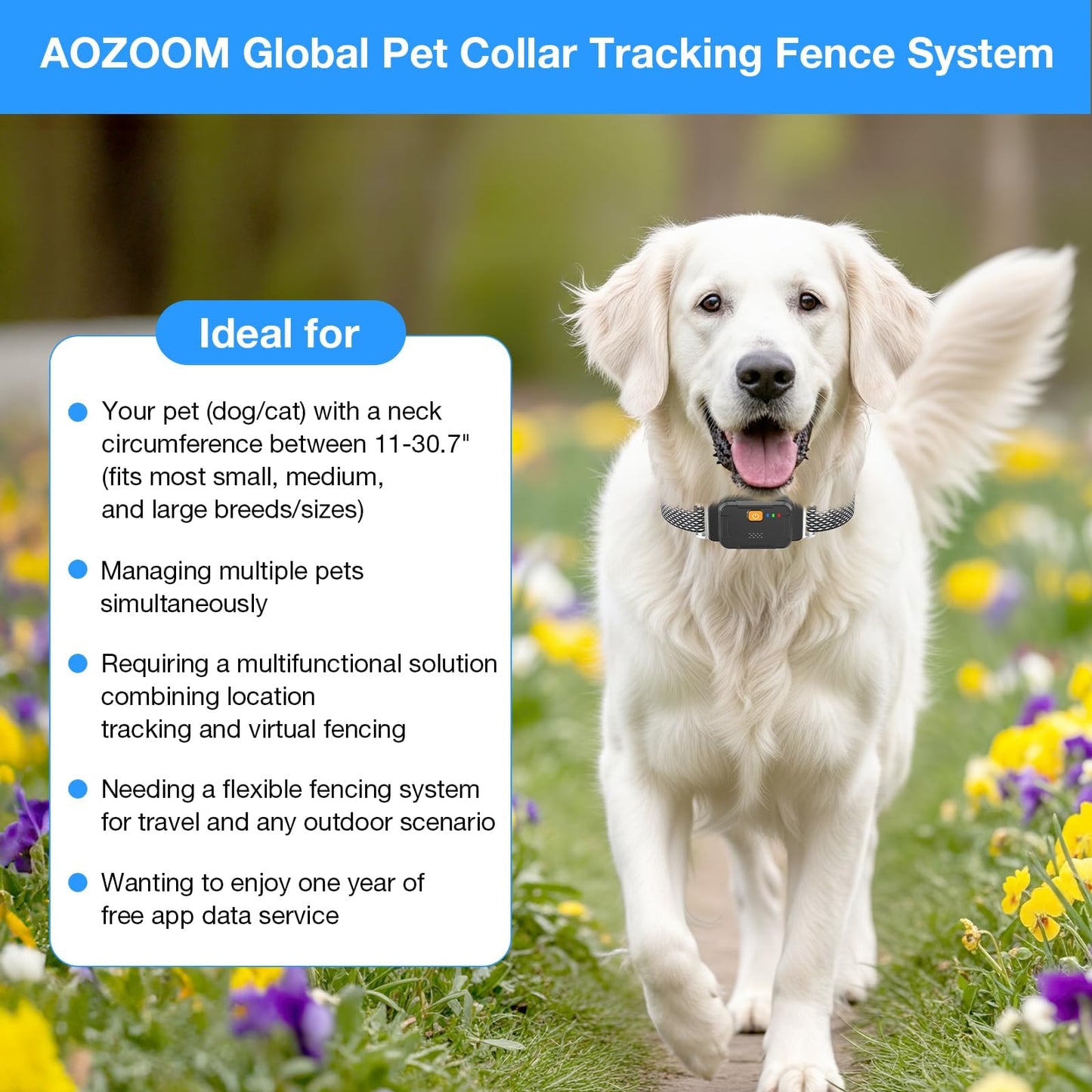 AOZOOM Electric Dog Fence,GPS Wireless Virtual Fence Dog Collar