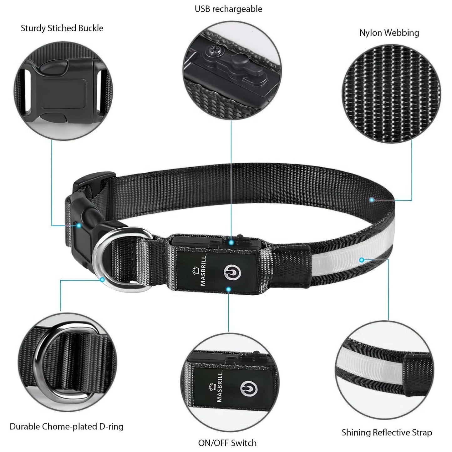 LED Light-Up Dog Collar for Night Safety