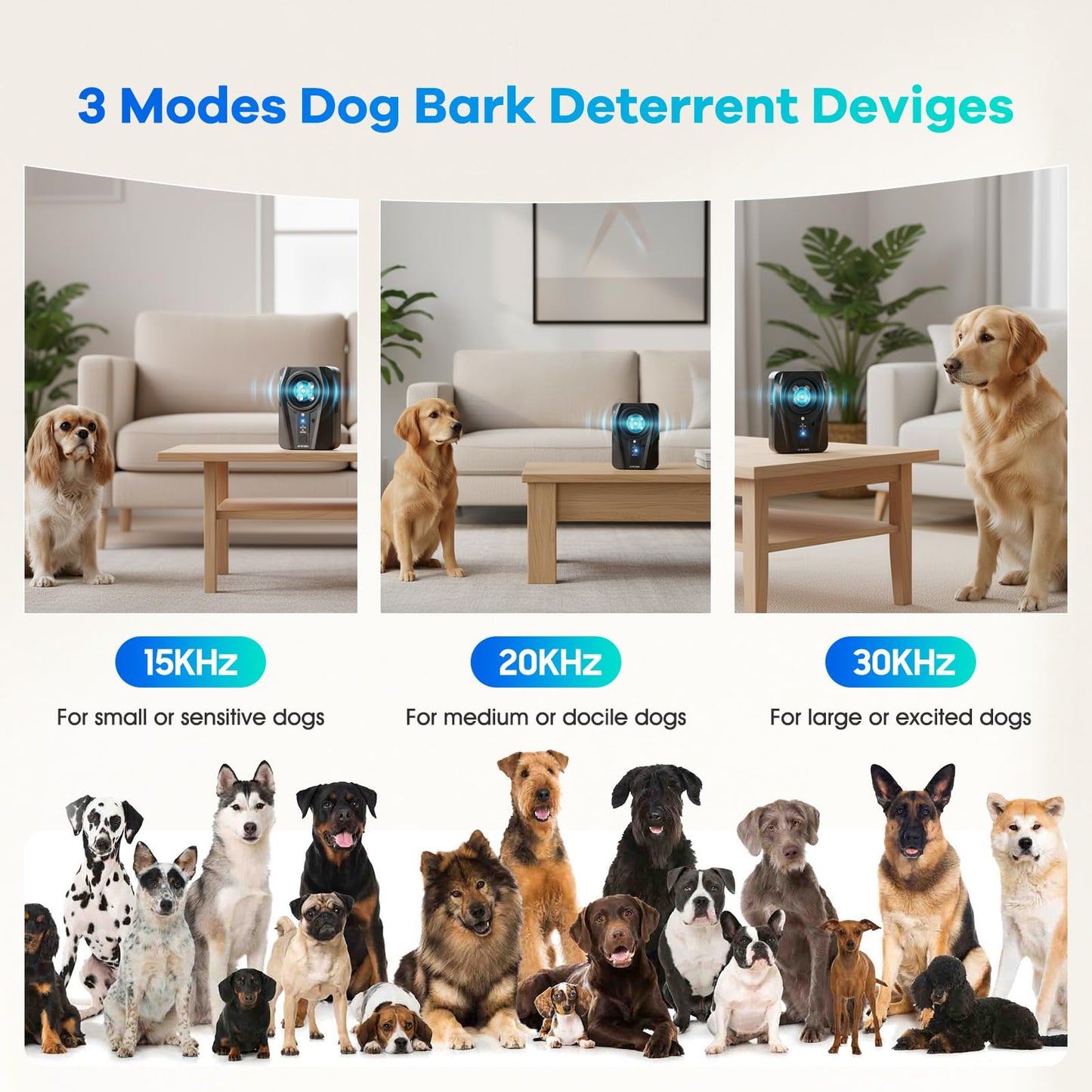 Rechargeable Ultrasonic Dog Bark Deterrent 3 Modes