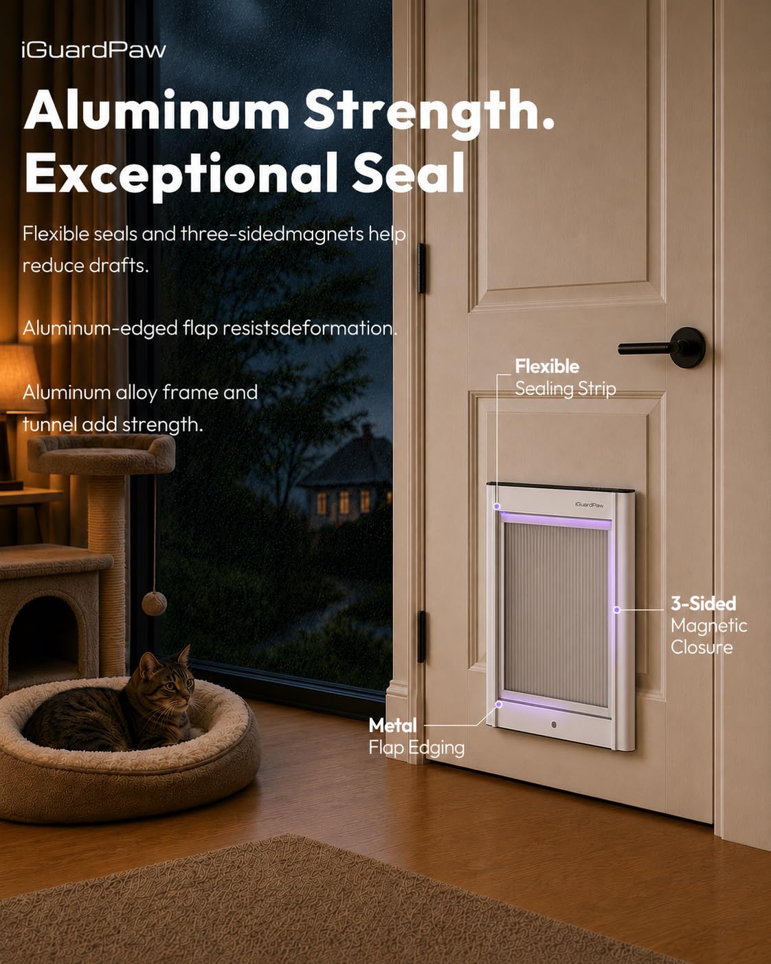 iGuardPaw Cat Door with Collar Sensor, Automatic Cat Door, with Curfew, XS