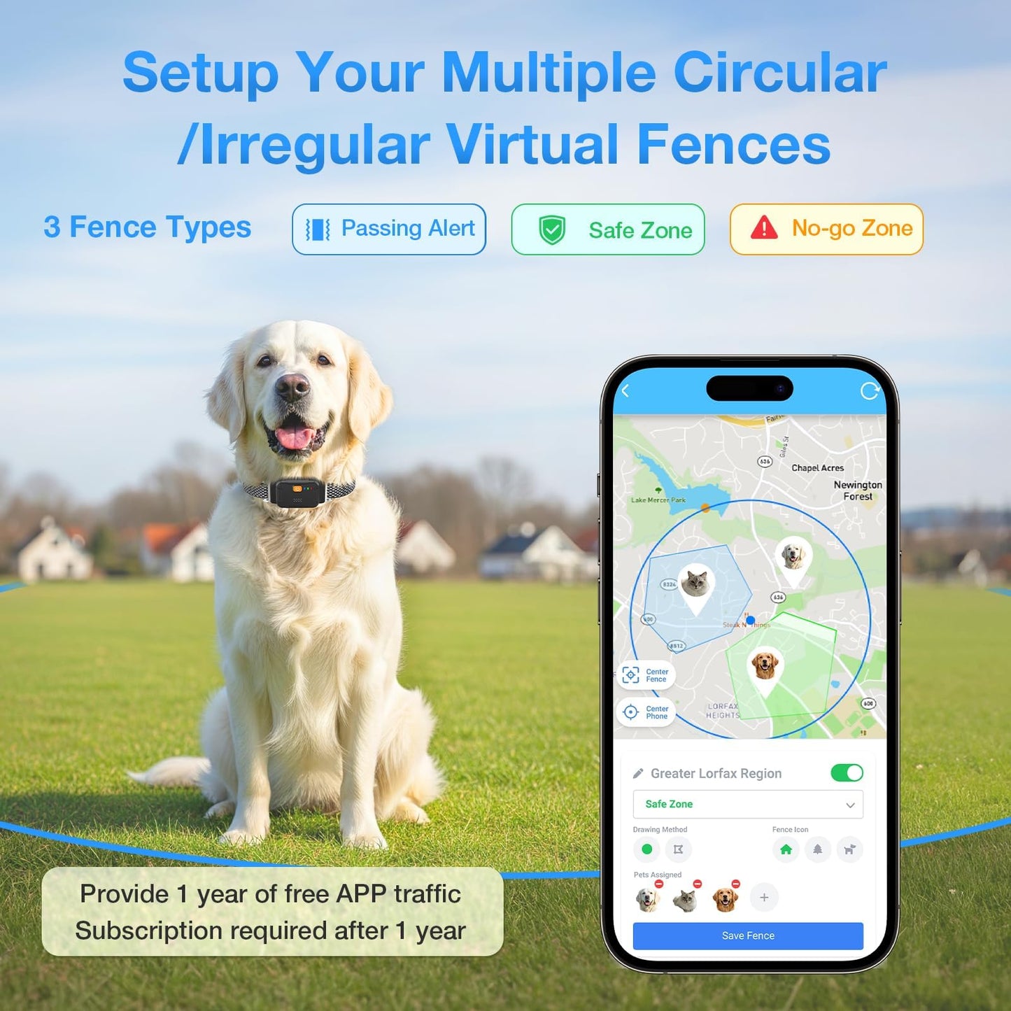AOZOOM Electric Dog Fence,GPS Wireless Virtual Fence Dog Collar