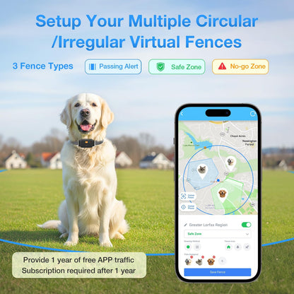 AOZOOM Electric Dog Fence,GPS Wireless Virtual Fence Dog Collar