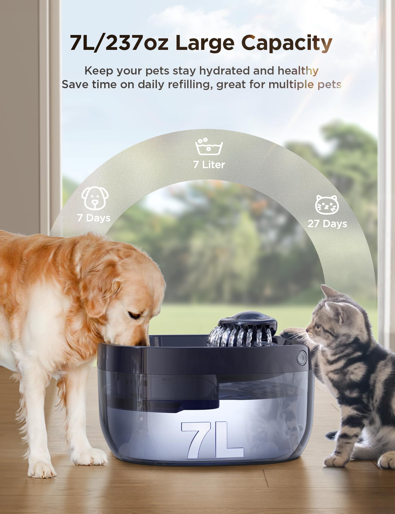 7L Large Dog Water Fountain with High-Capacity Design