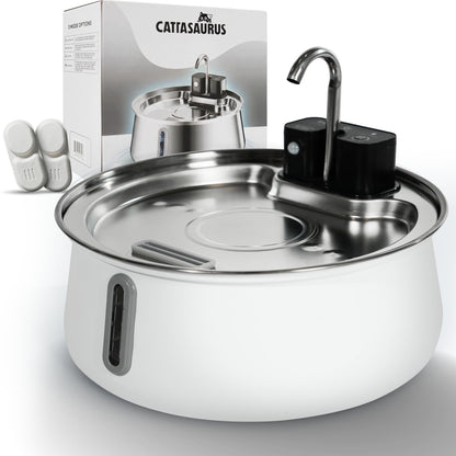 Cattasaurus Wireless 304 Stainless Steel Cat Water Fountain with Filtration, Automatic Water Dispenser for Cats, 135oz Large Capacity, Dishwasher Safe