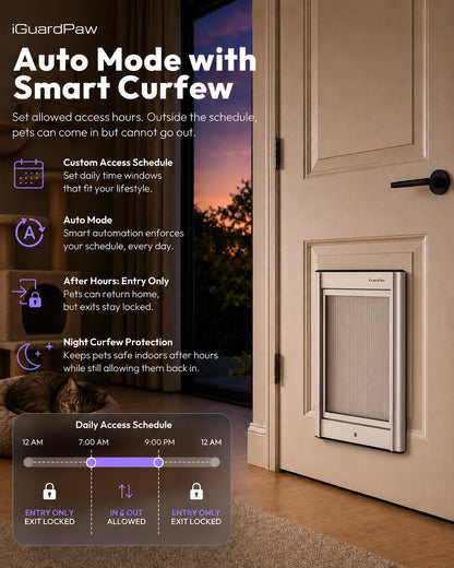 iGuardPaw Cat Door with Collar Sensor, Automatic Cat Door, with Curfew, XS