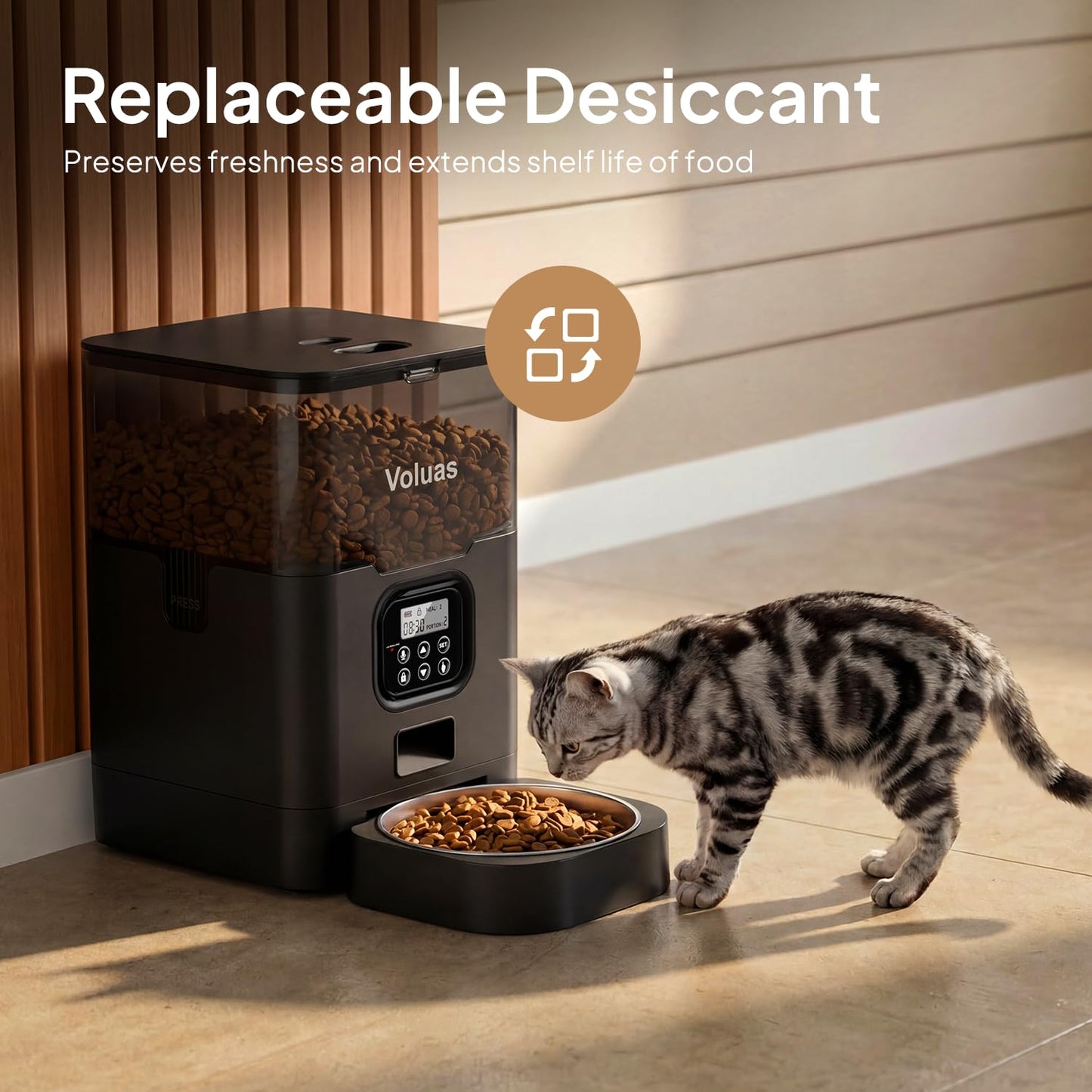 VOLUAS Automatic Cat Feeder, Timed Dry Food Dispenser for Cats & Dogs