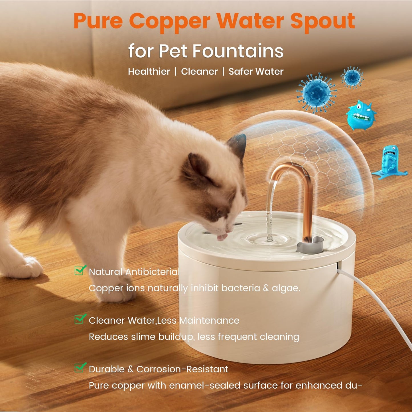 MISFANS Ceramic Cat Water Fountain, All-Ceramic Body, Pure Copper Spout