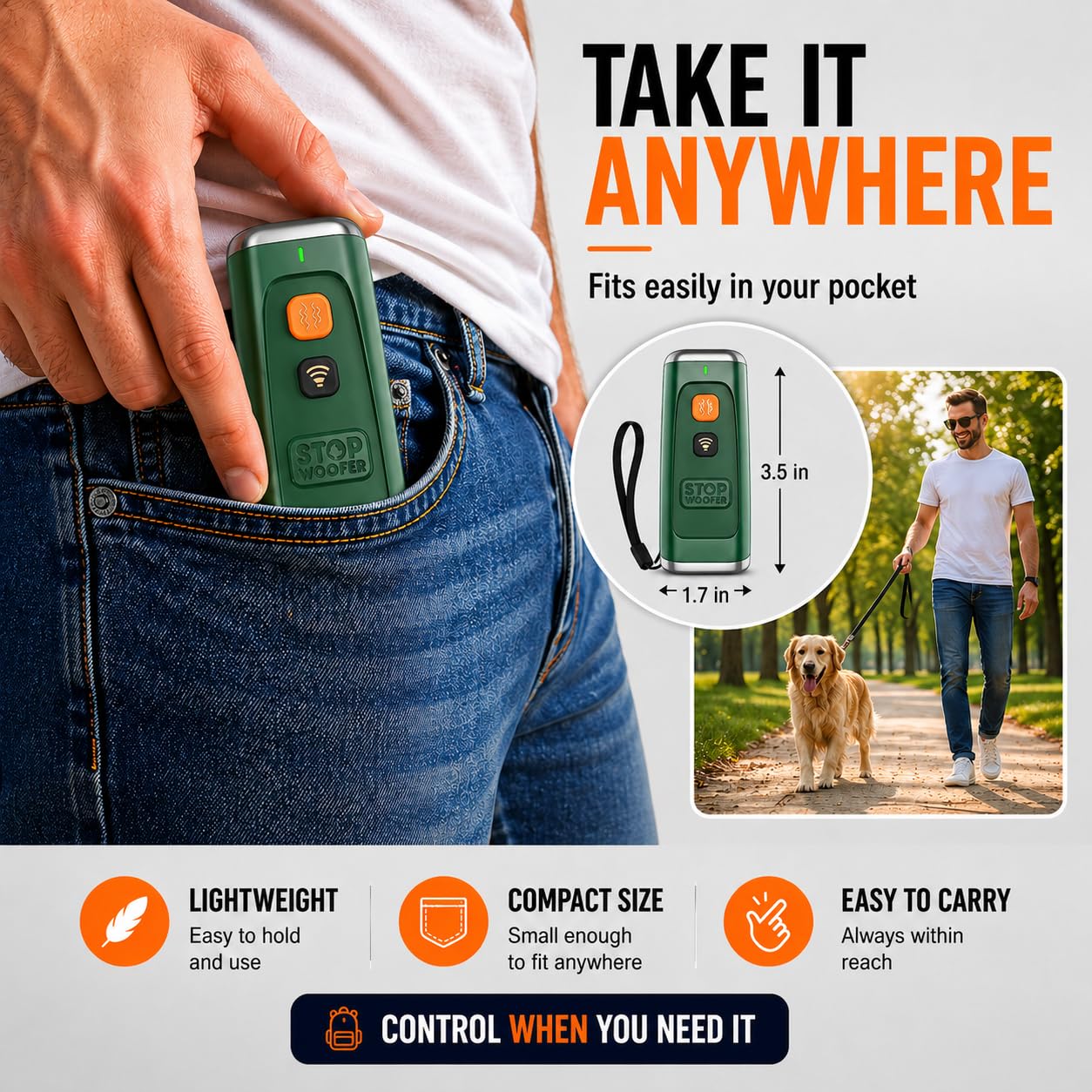 Rechargeable Ultrasonic Dog Bark Deterrent & Trainer