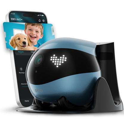 Indoor Security Camera Robot EBO Air 2: 2K Pet Camera, Movable Home Robot, Custom Facial Expression, Auto-Recharge, Battery-Operated, 2-Way Talk, Night Vision, 32GB Memory Card
