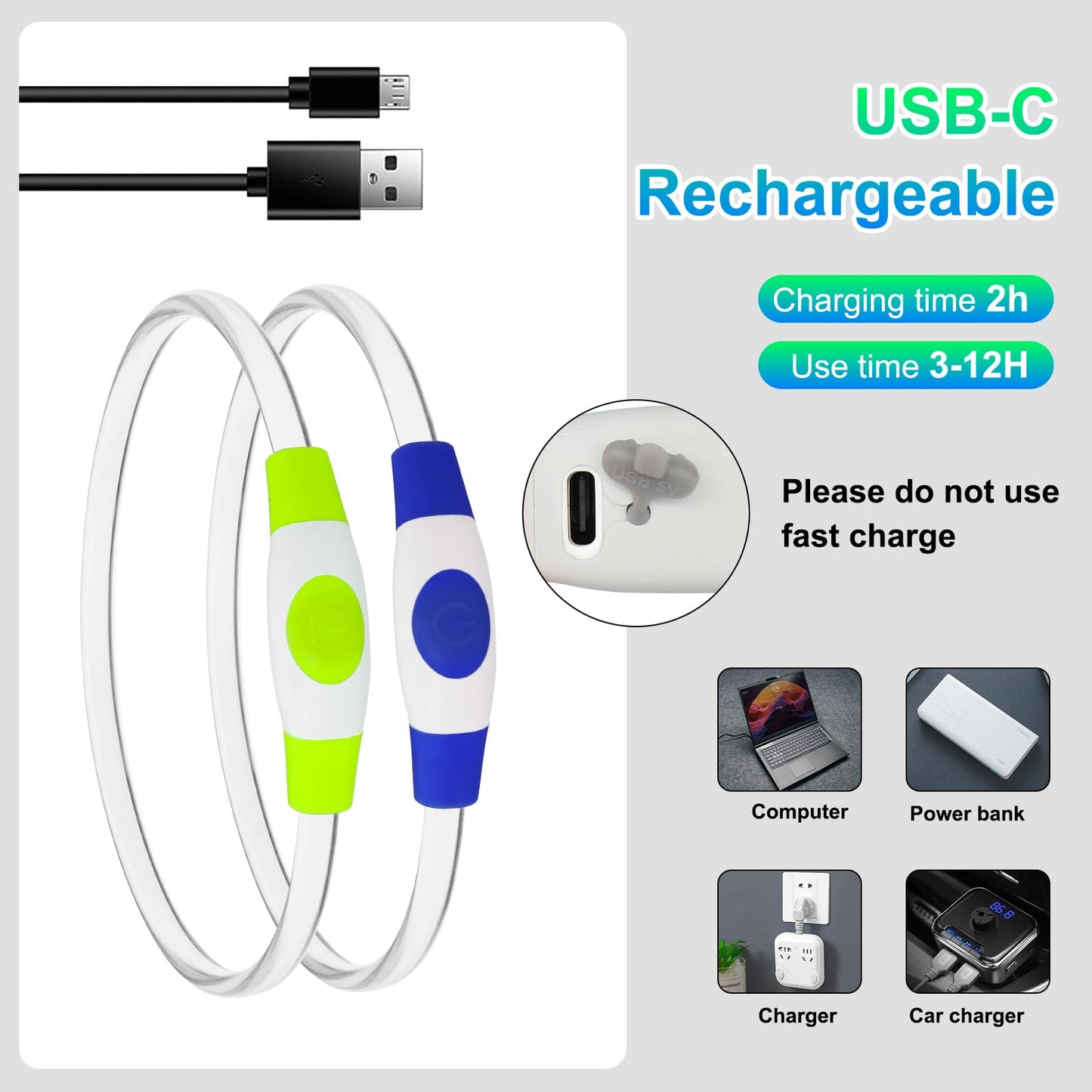 2-Pack Rechargeable LED Dog Collars for Night Safety