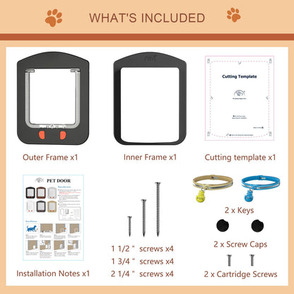 Cat Door for Interior Door and Exterior Door with Magnetic Flap, 4 Way Locking