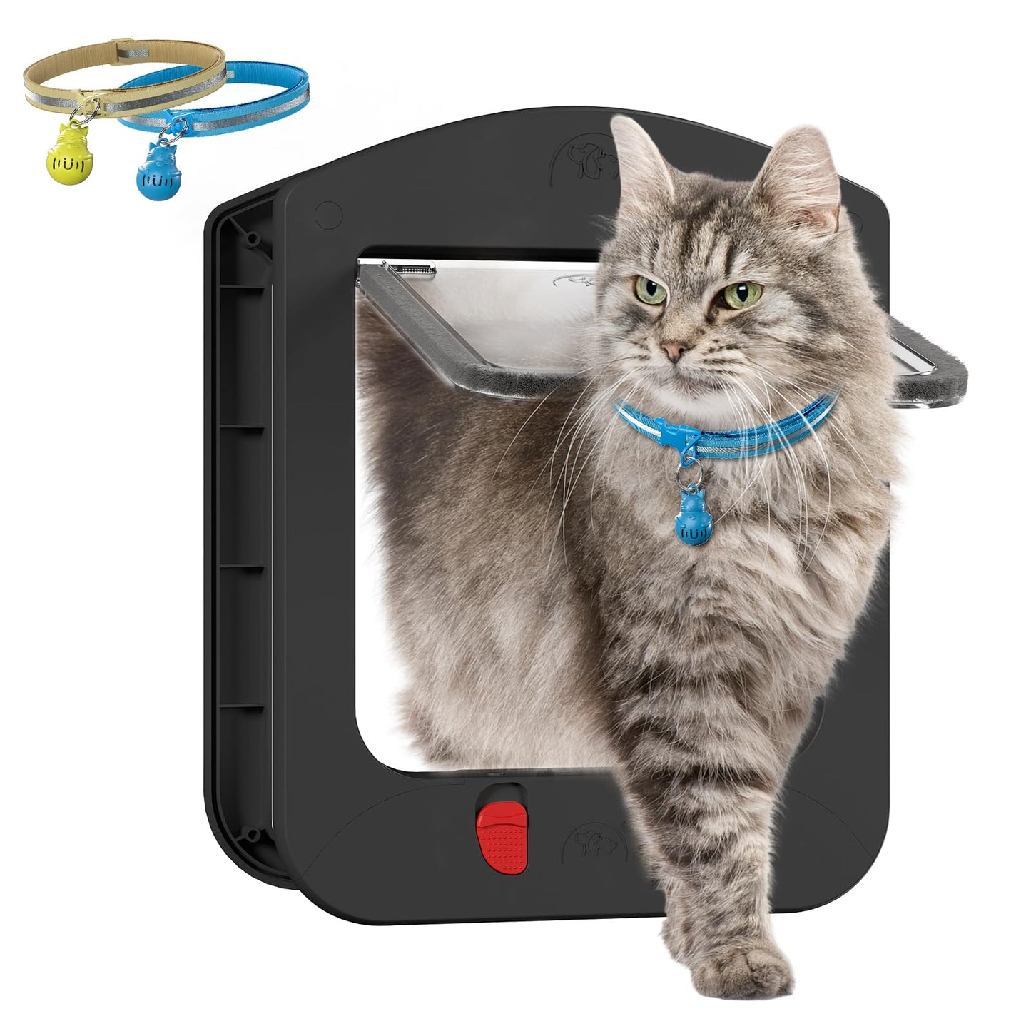 Cat Door for Interior Door and Exterior Door with Magnetic Flap, 4 Way Locking