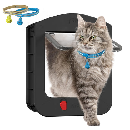Cat Door for Interior Door and Exterior Door with Magnetic Flap, 4 Way Locking