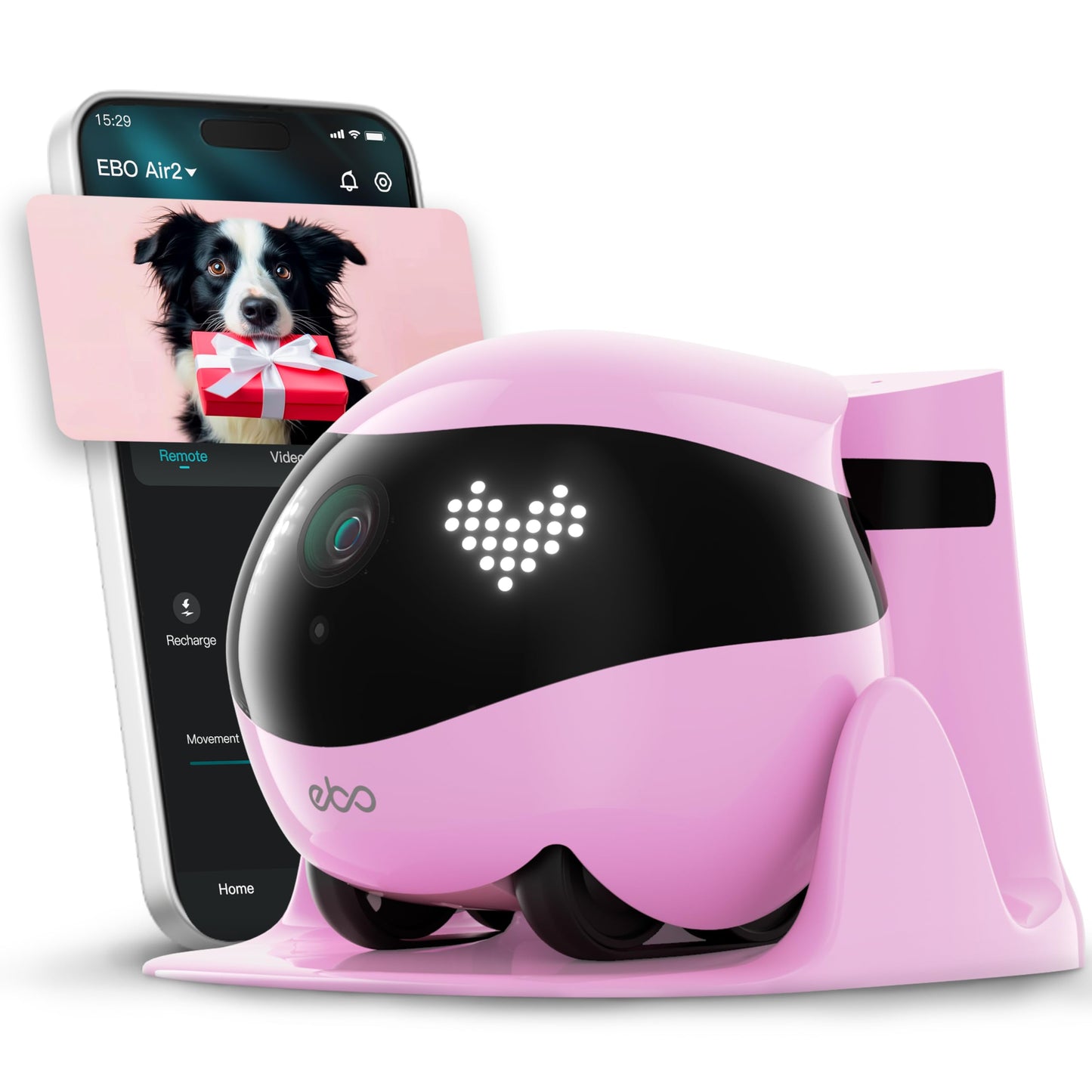 Indoor Security Camera Robot EBO Air 2: 2K Pet Camera, Movable Home Robot, Custom Facial Expression, Auto-Recharge, Battery-Operated, 2-Way Talk, Night Vision, 32GB Memory Card