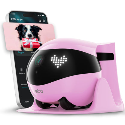 Indoor Security Camera Robot EBO Air 2: 2K Pet Camera, Movable Home Robot, Custom Facial Expression, Auto-Recharge, Battery-Operated, 2-Way Talk, Night Vision, 32GB Memory Card