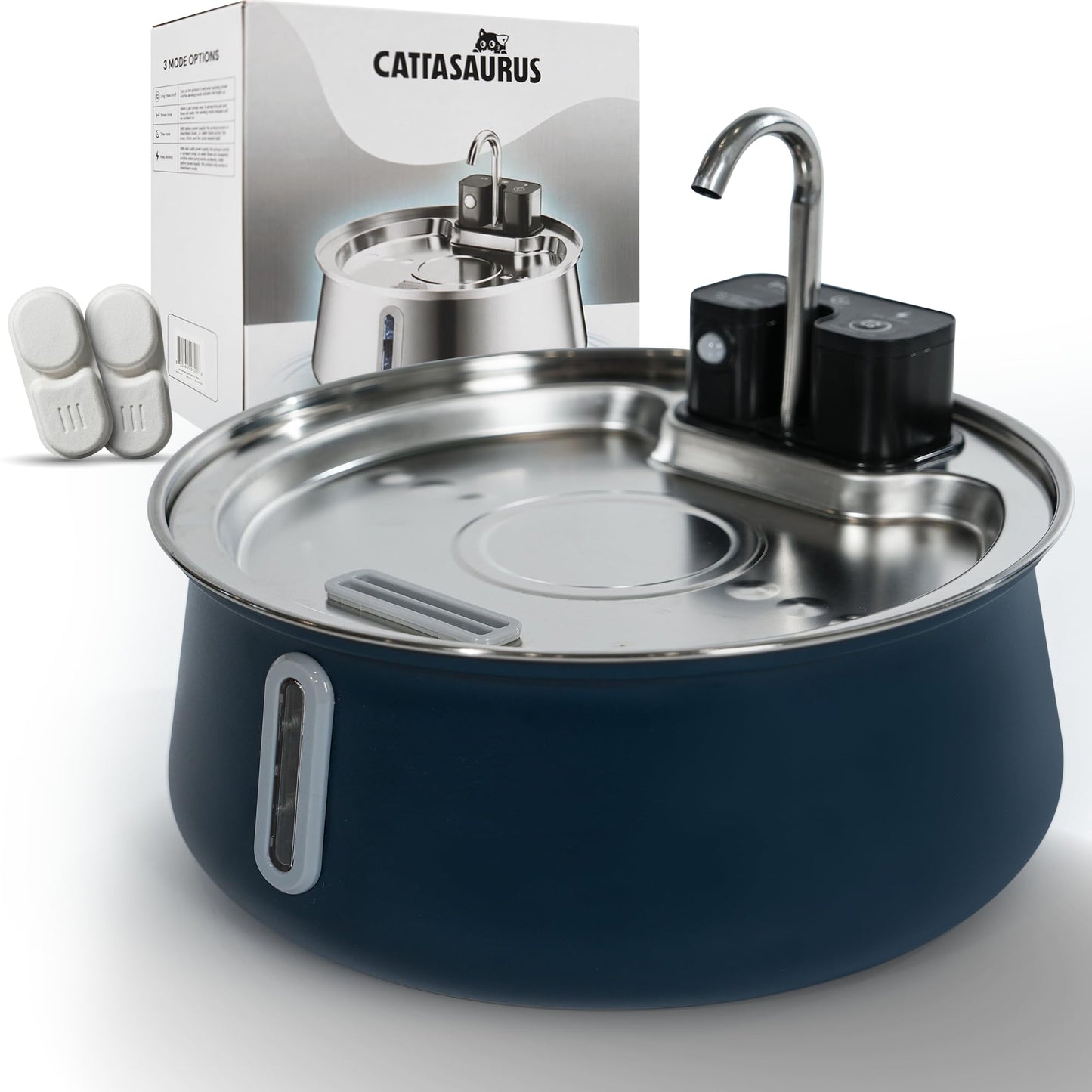 Cattasaurus Wireless 304 Stainless Steel Cat Water Fountain with Filtration, Automatic Water Dispenser for Cats, 135oz Large Capacity, Dishwasher Safe