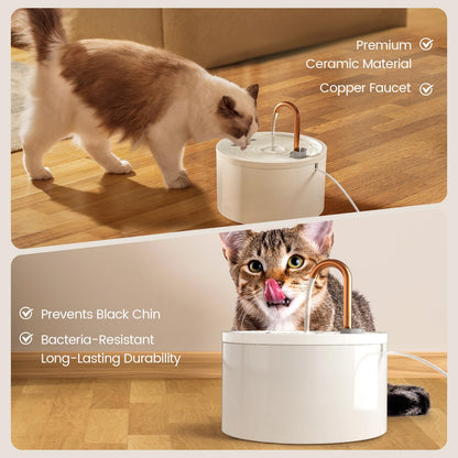 MISFANS Ceramic Cat Water Fountain, All-Ceramic Body, Pure Copper Spout