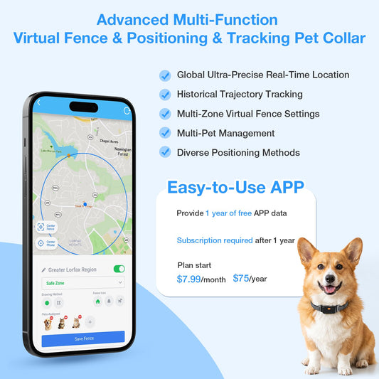 AOZOOM Electric Dog Fence,GPS Wireless Virtual Fence Dog Collar