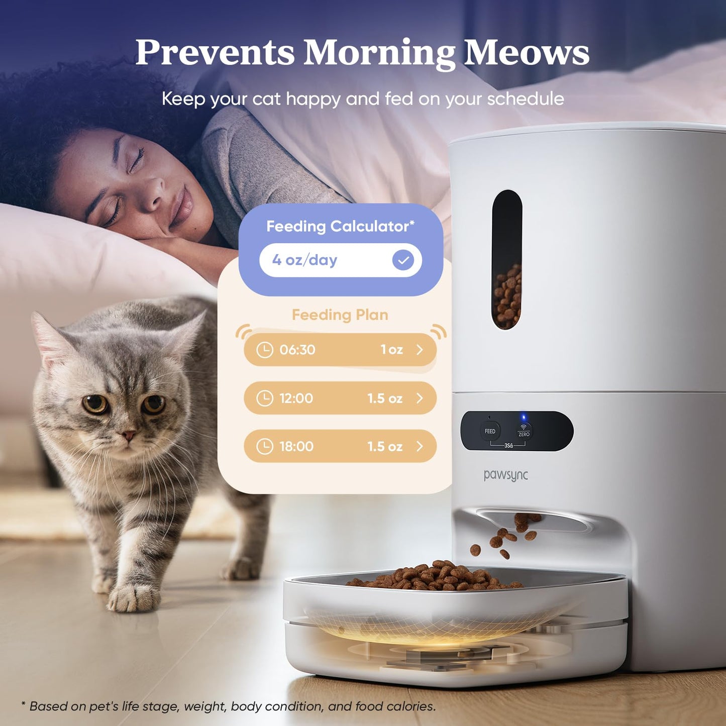 Pawsync Automatic Cat Feeder with App, Smart Scale Tracking, Custom Feeding Schedules, 3.6L Capacity for Cats & Small Dogs, Up to 10 Meals/Day, Stainless Steel Bowl, Desiccant Bag, Dual Power Supply
