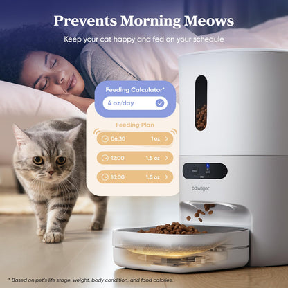 Pawsync Automatic Cat Feeder with App, Smart Scale Tracking, Custom Feeding Schedules, 3.6L Capacity for Cats & Small Dogs, Up to 10 Meals/Day, Stainless Steel Bowl, Desiccant Bag, Dual Power Supply