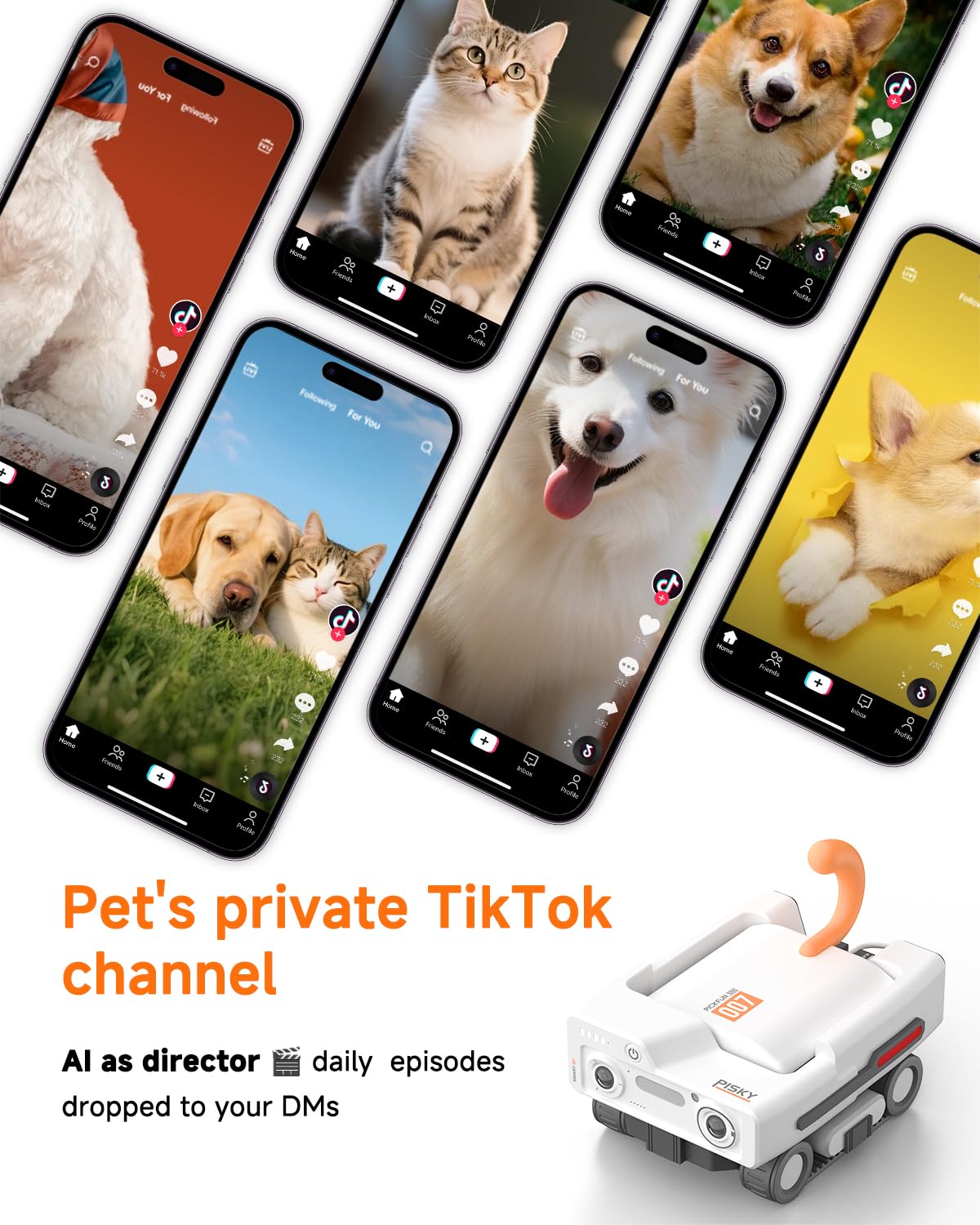 PICKFUN PMATE Self-Moving Pets Camera AI-Powered Rover with Auto Tracking & Patrol, 2K Live View, Night Vision, 2-Way Talk, and Auto-Recharge