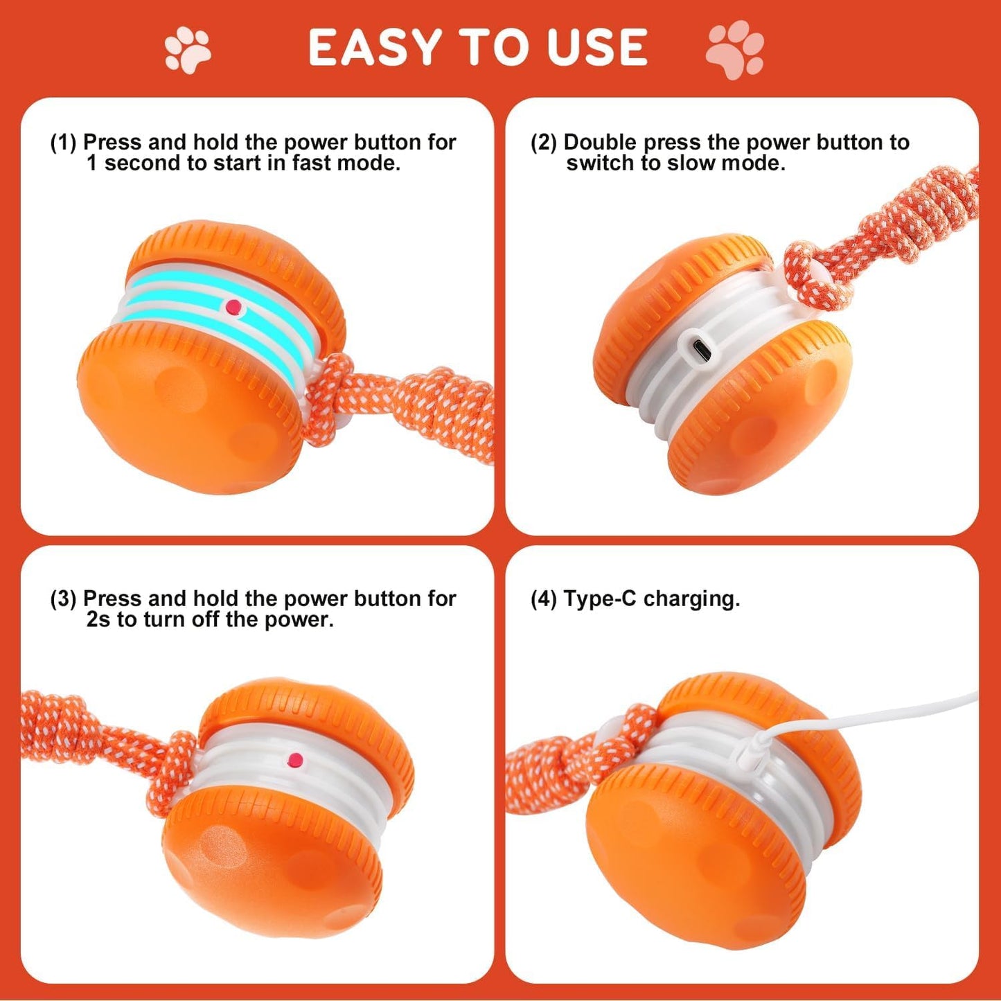 Motion-Activated Interactive Rolling Dog Ball with Rope